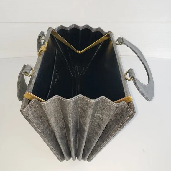 Vintage 60s Susan Gail Original accordion style top handle marble grey handbag - Picture 4 of 12